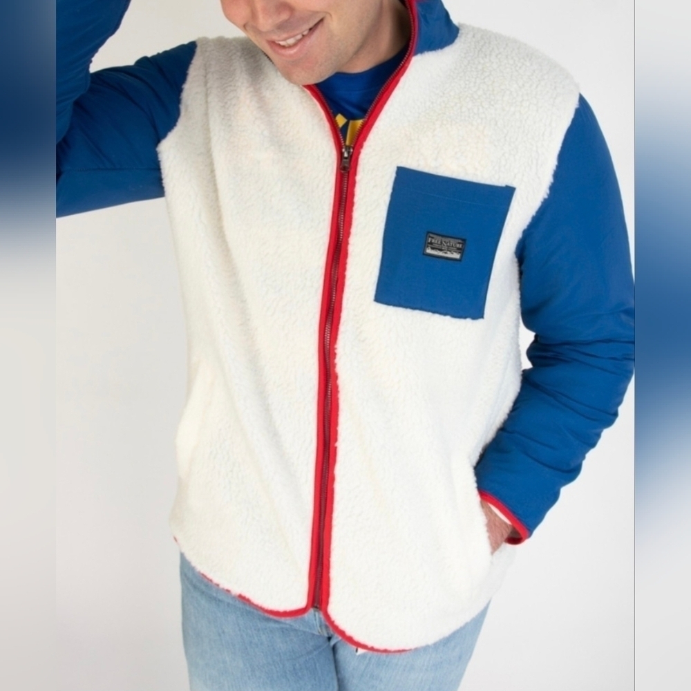 Free Nature Men’s Colorblock Sherpa Fleece Zip Jacket Blue/White L